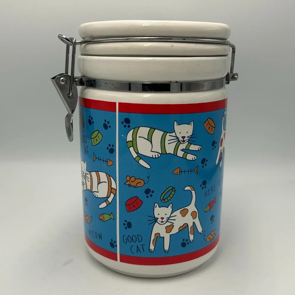 Cat Treat Jar Canister Signature Housewares Riviera Van Beers Kitty Paw Prints